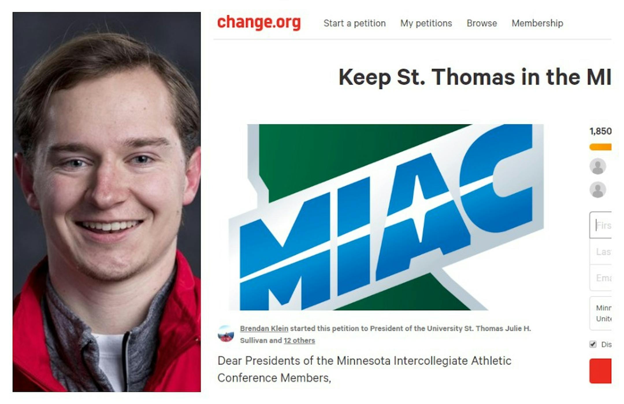 Mug shot of Klein combined with a screen grab of the petition