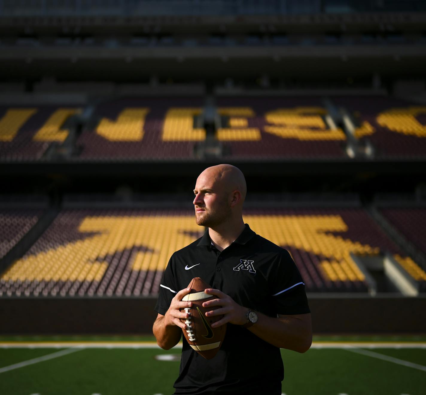 Gophers quarterback Tanner Morgan stood for a portrait at TCF Bank Stadium on Thursday, Aug. 6, 2020 in Minneapolis, Minn. ] aaron.lavinsky@startribune.com Gophers quarterback Tanner Morgan stood for a portrait at TCF Bank Stadium on Thursday, Aug. 6, 2020 in Minneapolis, Minn.