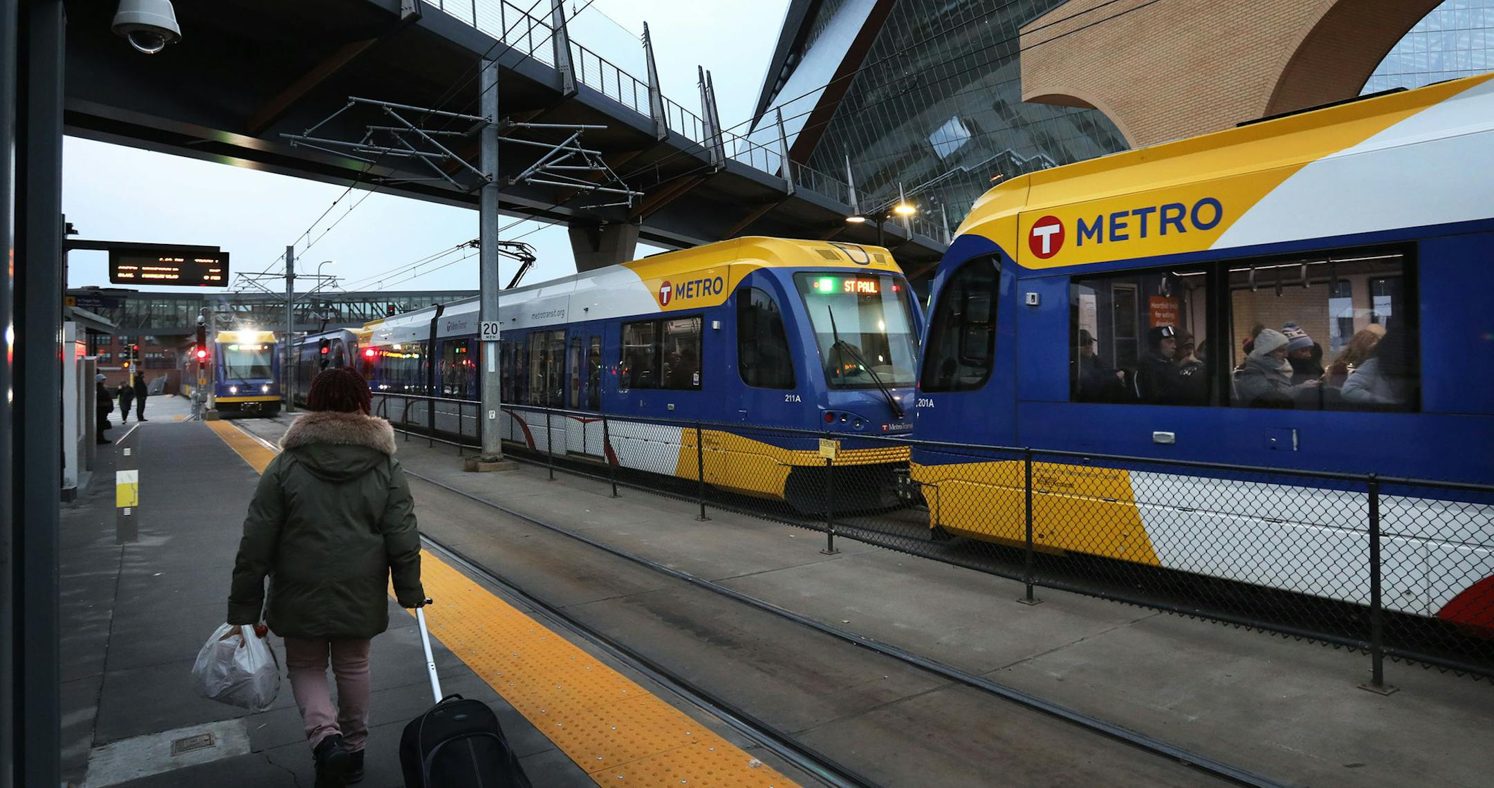 Commuters come and go at the US Bank Stadium light rail station Wednesday, Nov. 6, 2019, in Minneapolis, MN.] DAVID JOLES • david.joles@startribune.com A recent Sunday afternoon stabbing on the Green Line LRT has raised new questions about the safety of passengers using the Twin Cities' two light-rail lines. It's a challenge facing new Metro Transit police chief Eddie Frizell, and one that frustrates regular transit riders who rely on public transportation to get to work and school. And,