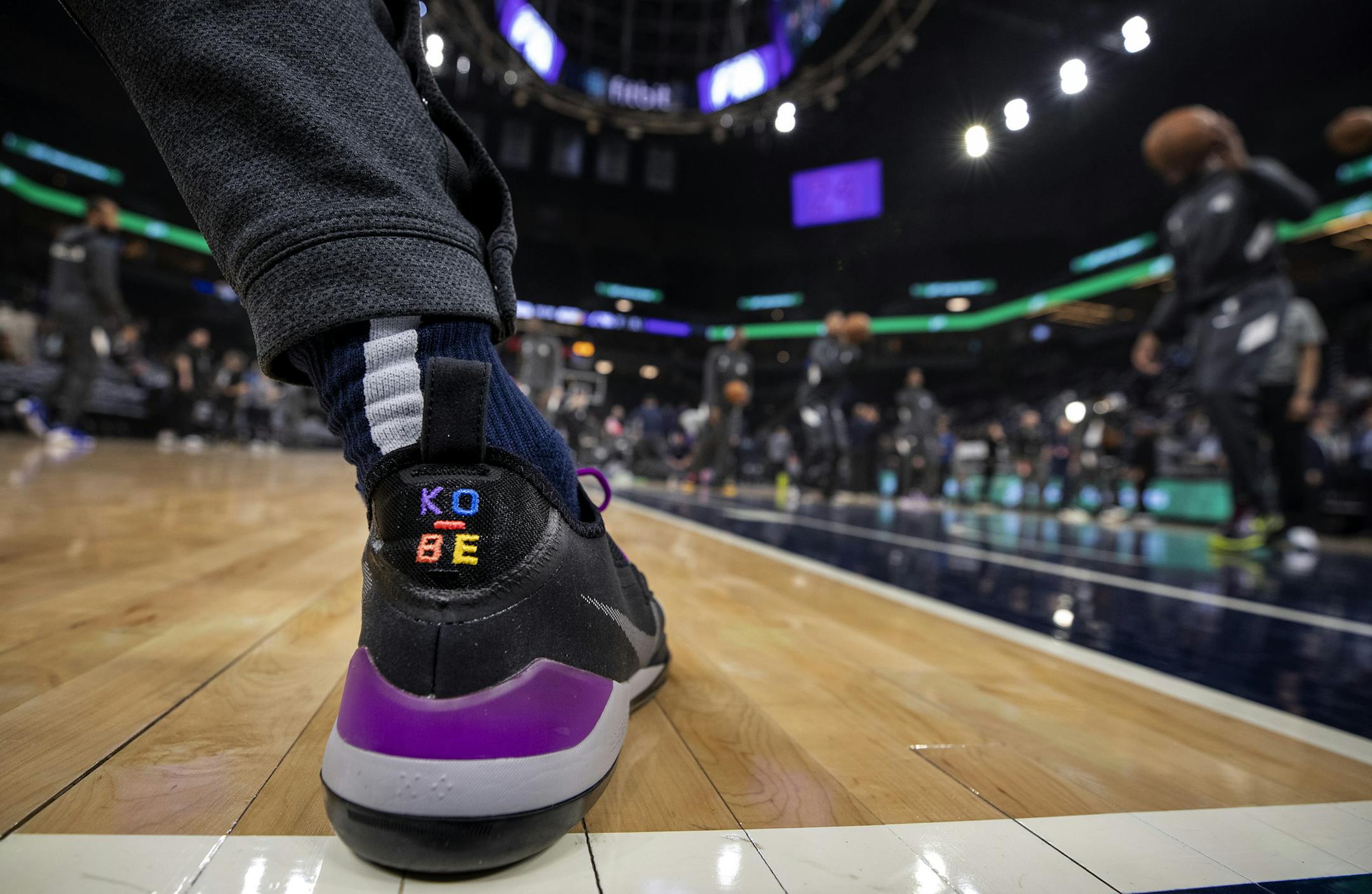Minnesota Timberwolves forward Kelan Martin wore shoes with KOBE on them as a tribute to Kobe Bryant. ] CARLOS GONZALEZ &#x2022; cgonzalez@startribune.com &#x2013; Minneapolis, MN &#x2013; January 27, 2020, Target Center, NBA, Minnesota Timberwolves vs. Sacramento Kings