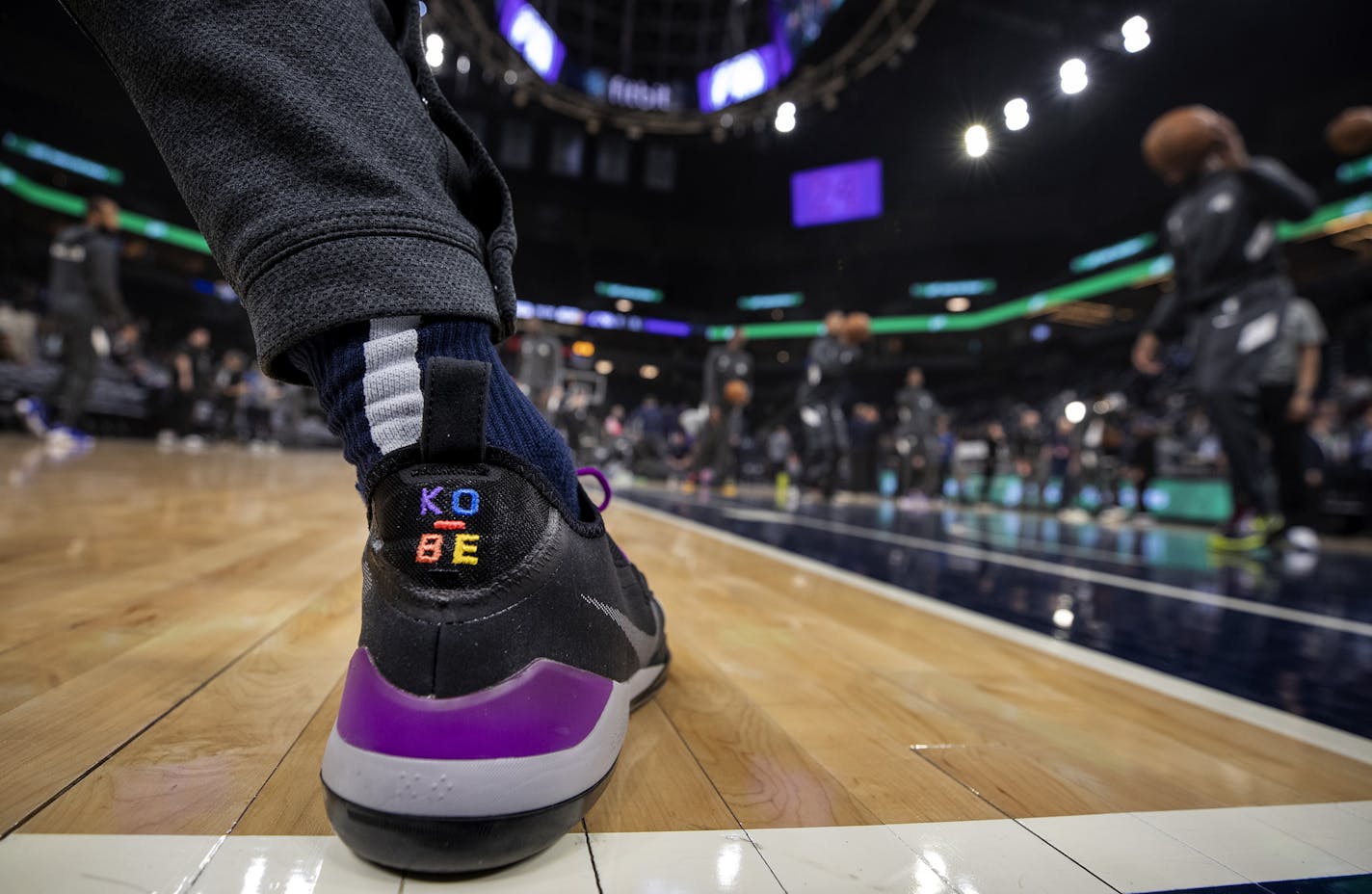 Minnesota Timberwolves forward Kelan Martin wore shoes with KOBE on them as a tribute to Kobe Bryant. ] CARLOS GONZALEZ &#x2022; cgonzalez@startribune.com &#x2013; Minneapolis, MN &#x2013; January 27, 2020, Target Center, NBA, Minnesota Timberwolves vs. Sacramento Kings