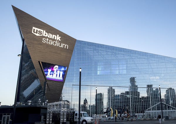 US Bank Stadium, the site of Super Bowl LII on Feb. 4, in Minneapolis, Jan. 19, 2018. Officials like to tout the economic boost a Super Bowl provides 