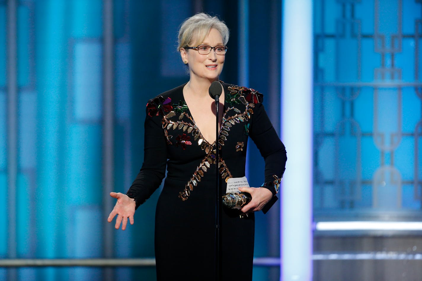 Meryl Streep accepting the Cecil B. DeMille Award at the 74th Annual Golden Globe Awards on Jan. 8, 2017.