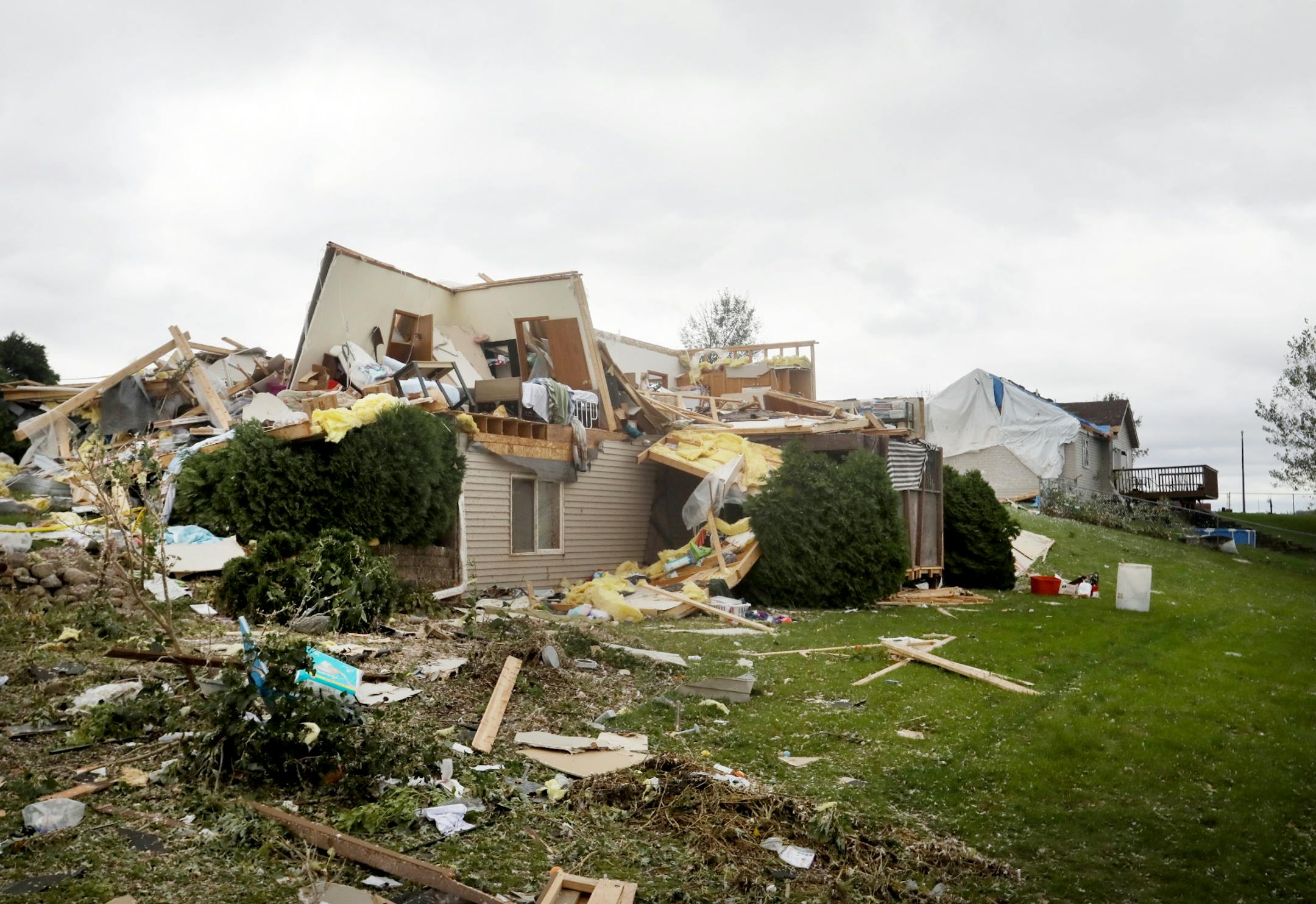 A number of homes in the southeast side of Morristown were heavily damaged during severe storms Thursday evening including this one that was almost totally destroyed and seen Friday, Sept. 21, 2018, in Morristown, MN.