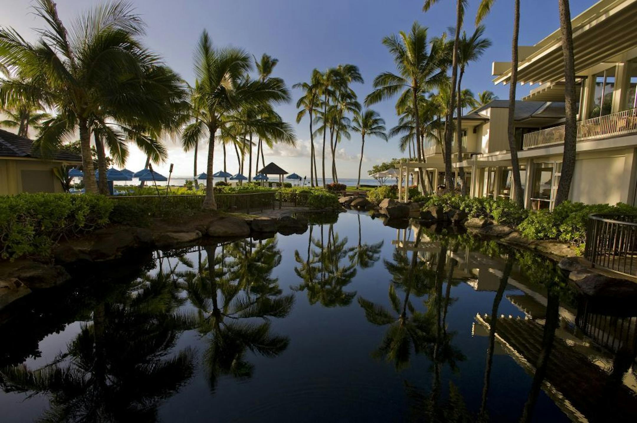 Views of the grounds, beaches, dolphins and pool of the Kahala Hotel and Resort in Honolulu, Hawaii.