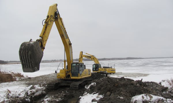 Excavation of an inlet channel was done earlier this winter at Pelican Lake. Photo courtsey Ducks Unlimited