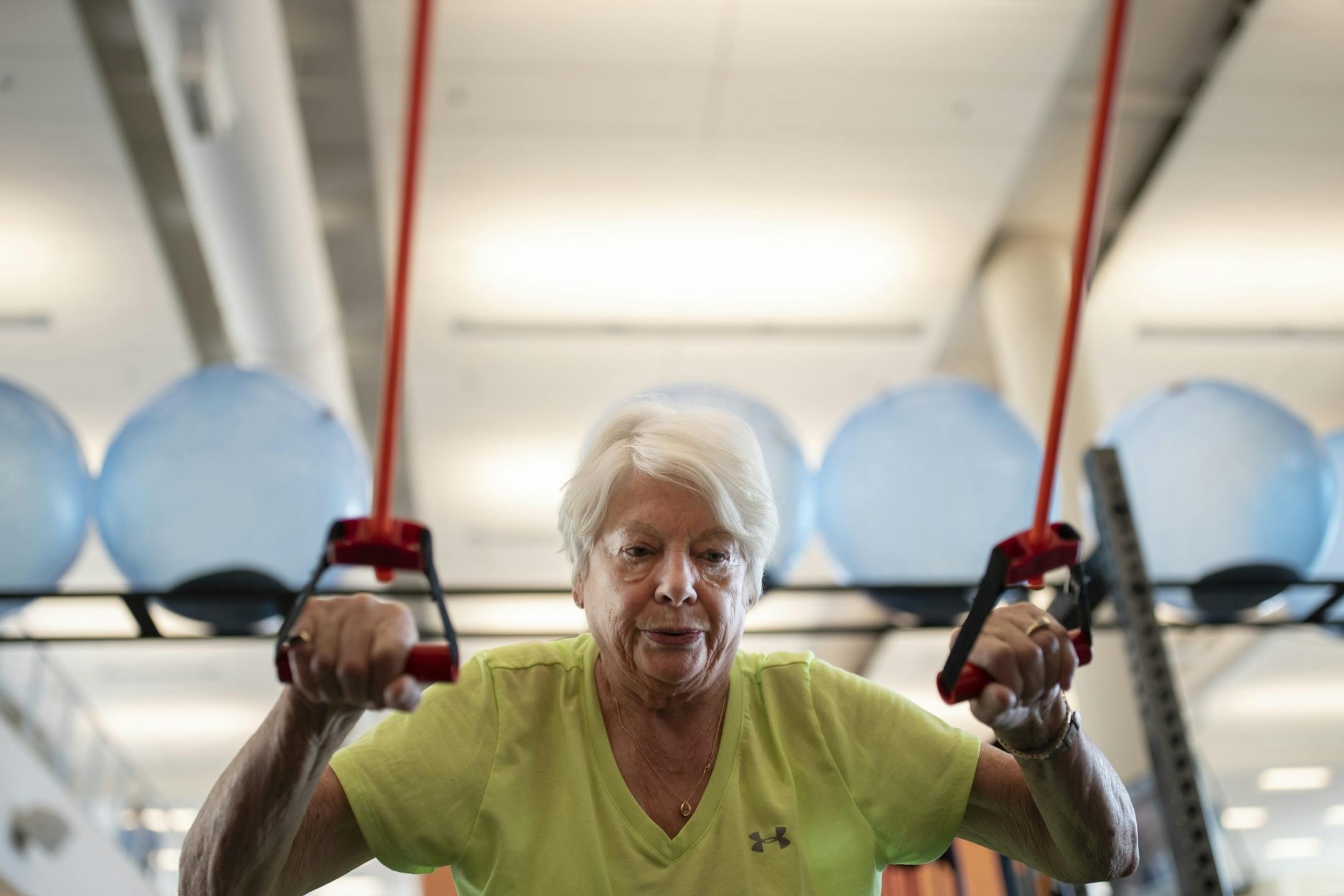 Mary Johnson worked at the TRX station at the Dan Abraham healthy living center in Rochester.