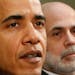 President Barack Obama, accompanied by Federal Reserve Chairman Ben Bernanke, makes remarks in the Roosevelt Room of the White House in Washington, Fr