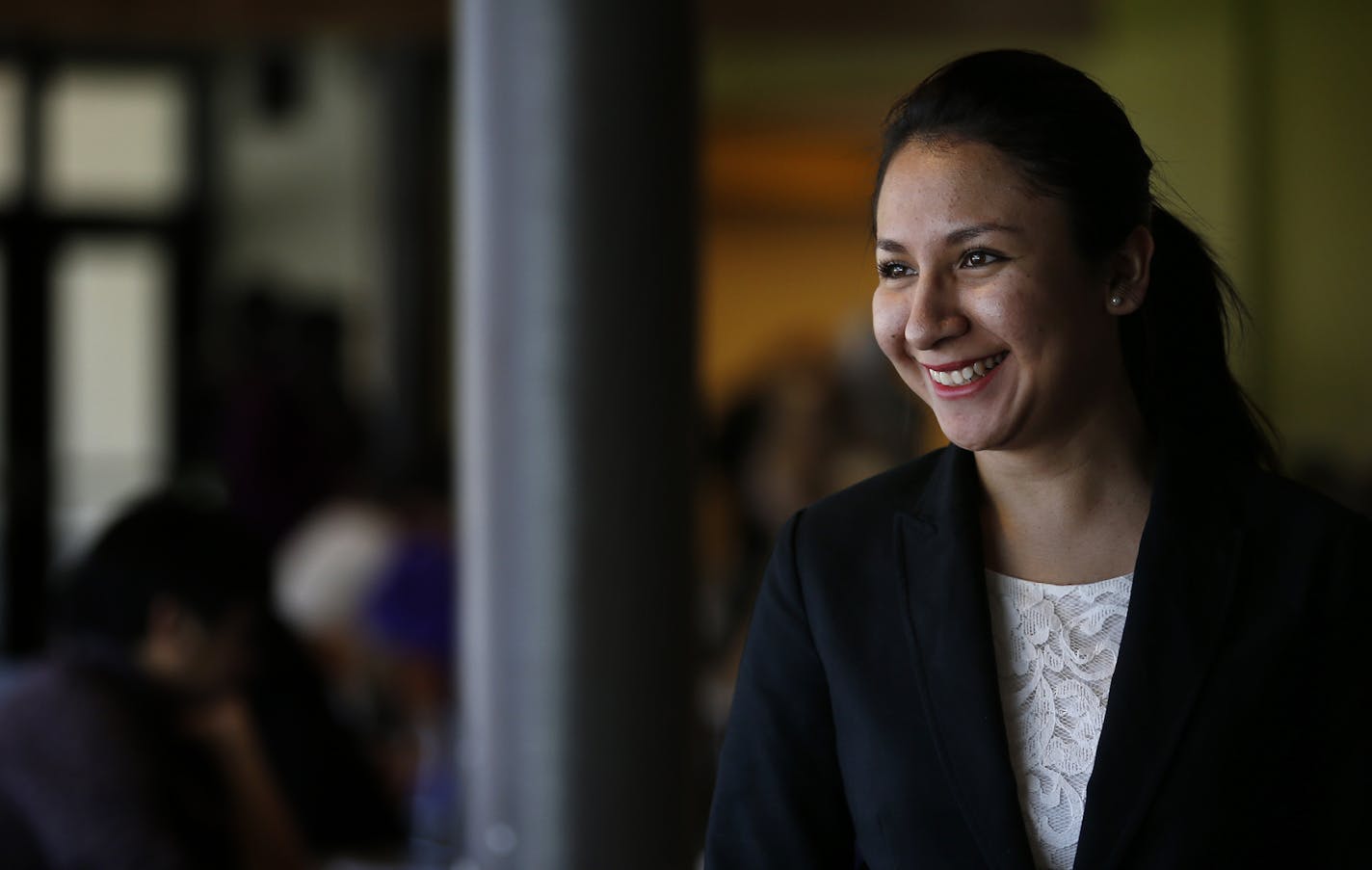 Estefania Navarro, 20 of Minneapolis. Navarro is the vice president of the Student Senate at MCTC. She qualified for DACA in 2013, and says the program has affected her in many ways: She got a driver's license and a better paying summer job. She has come to consider a career in teaching. ] CARLOS GONZALEZ cgonzalez@startribune.com, February 11, 2015, Minneapolis Minn., (Estefania --- accent over "I")