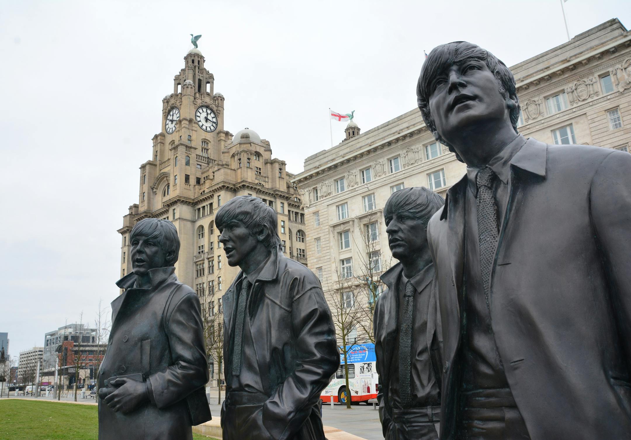 Liverpool is filled with history -- the Beatles are just a part of it. A bronze statue of Liverpool's best-known lads is a hot spot for selfies, conveniently situated on Pier Head, part of the revitalized waterfront district -- also a UNESCO World Heritage Site. Behind the statue are the cityâ€™s iconic Three Graces, a trio of lavish buildings erected during the city's shipping heyday 100 years ago. (Jill Schensul/The Record/TNS)