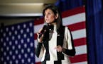 Republican presidential candidate and former United Nations Ambassador Nikki Haley speaks at a campaign event, Sunday, Feb. 25, 2024, in Troy, Mich. (