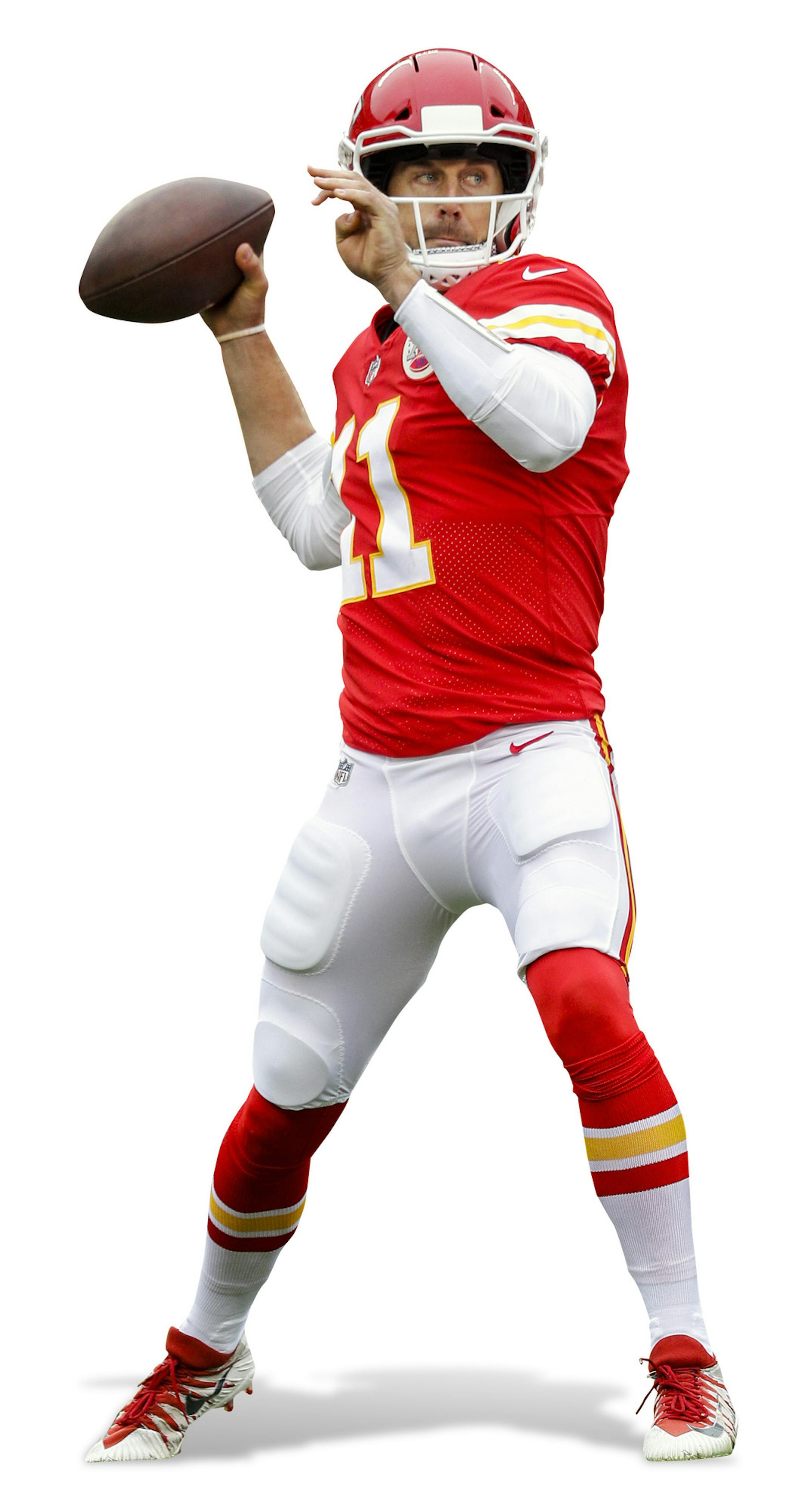 Kansas City Chiefs quarterback Alex Smith looks downfield as he sets up to pass in action against the Philadelphia Eagles during a NFL football game on Sunday, Sept. 17, 2017, in Kansas City, Mo. The Chiefs won, 27-20. (G. Newman Lowrance via AP) ORG XMIT: NYWWP