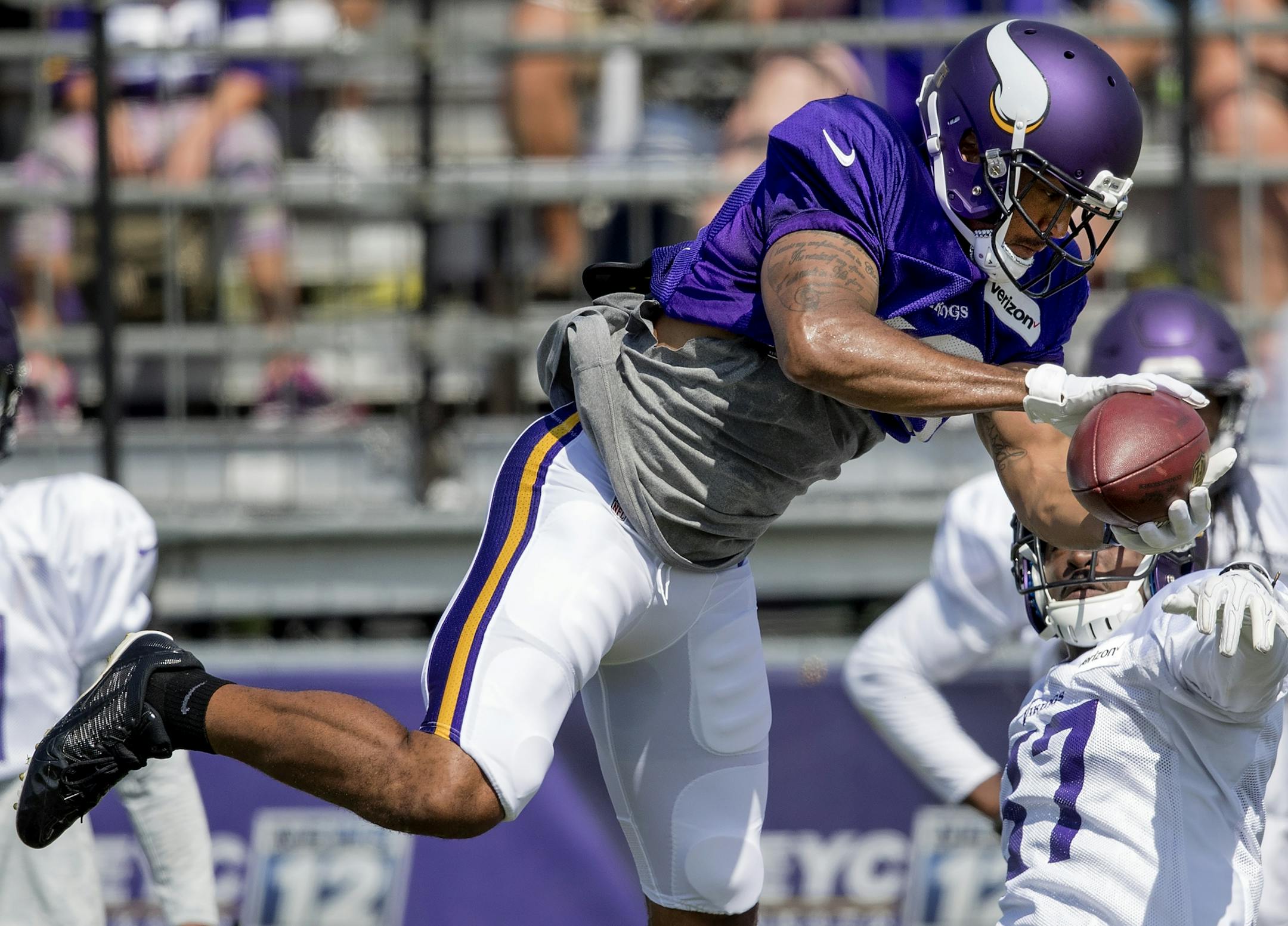 Minnesota Vikings Michael Floyd attempted a catch during the afternoon practice.
