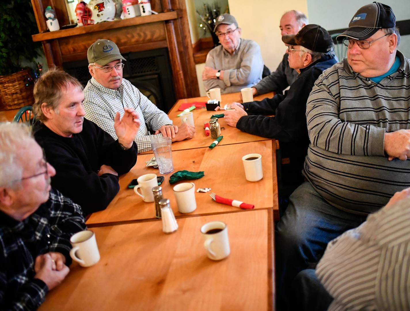 A group of friends, all Trump supporters, met for breakfast Jan. 3 in the restaurant at Sweet&#x2019;s Hotel in LeRoy, Minn.