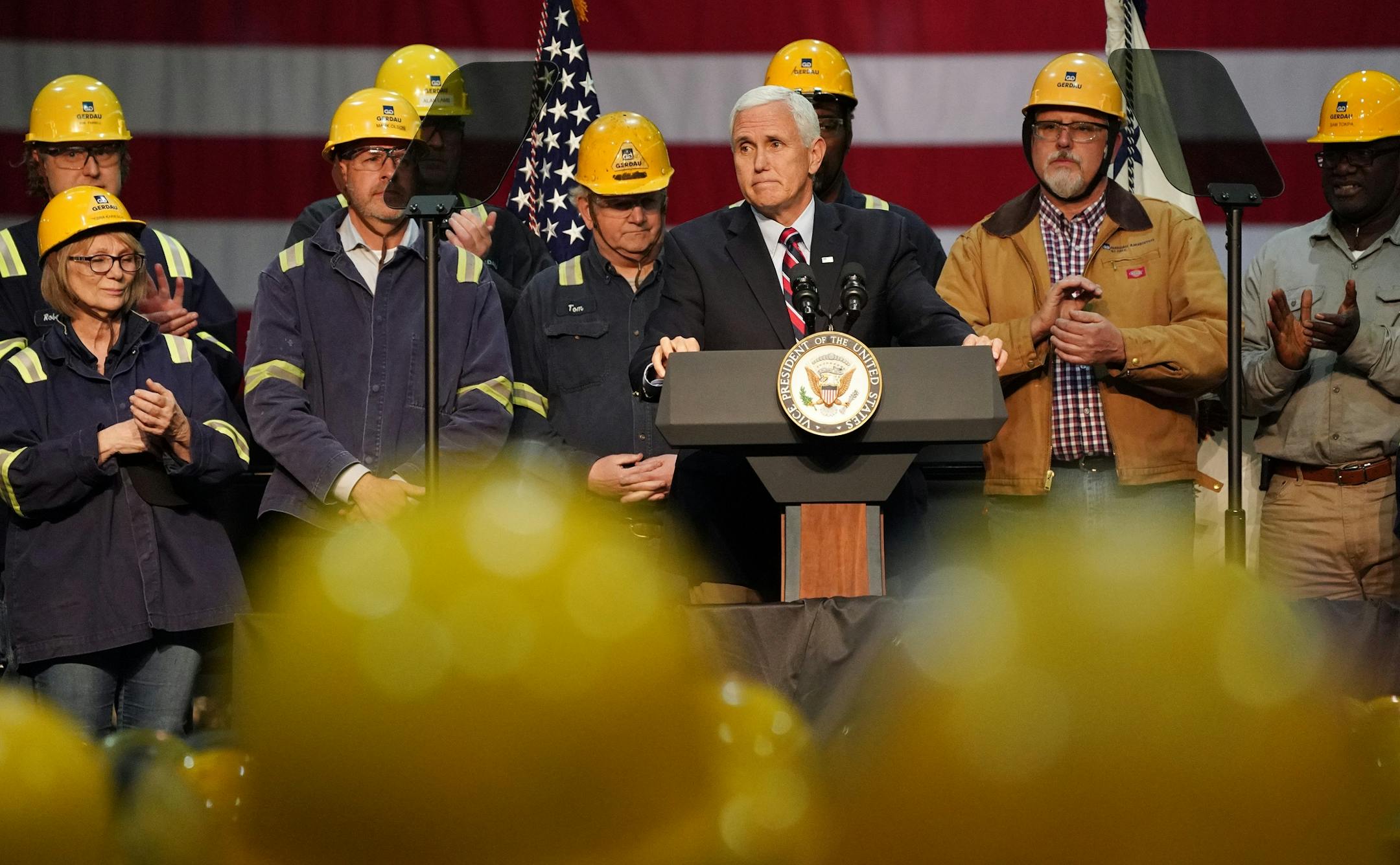 Vice President Mike Pence gave a speech urging support for President Donald Trump's proposed replacement for the North American Free Trade Agreement at Gerdau Ameristeel Thursday.
