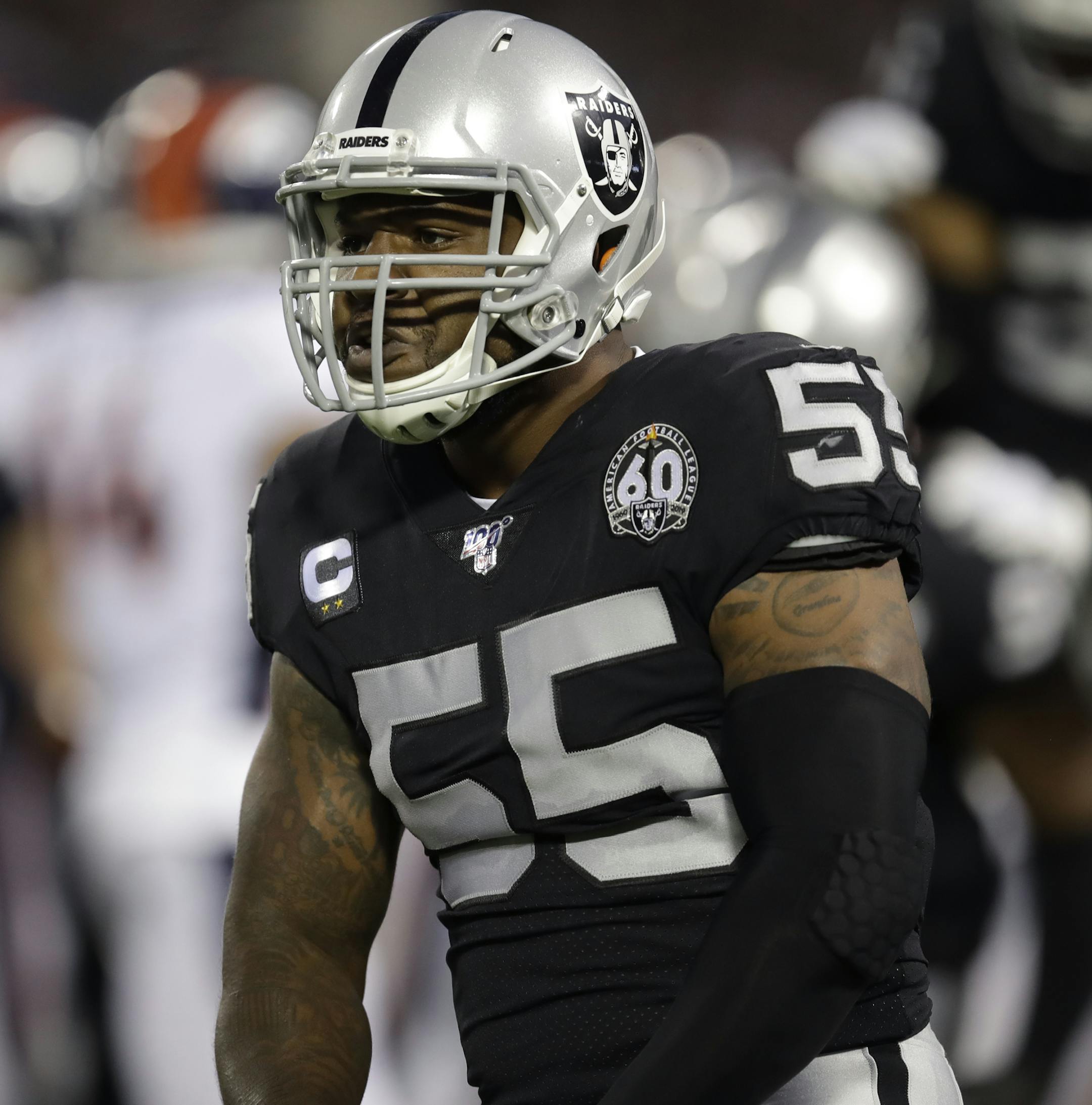 Oakland Raiders outside linebacker Vontaze Burfict during the first half of an NFL football game against the Denver Broncos Monday, Sept. 9, 2019, in Oakland, Calif. (AP Photo/Ben Margot) ORG XMIT: OAS
