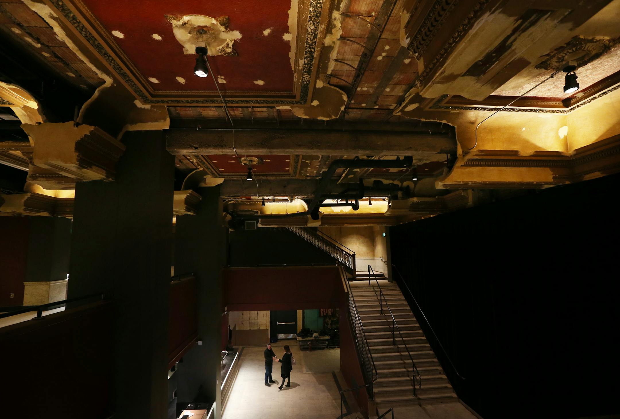 Part of the old ceiling with left as is in the restored Palace Theater in St Paul Thursday February 23, 2017 in St. Paul, MN.] JERRY HOLT &#x2022; jerry.holt@startribune.com