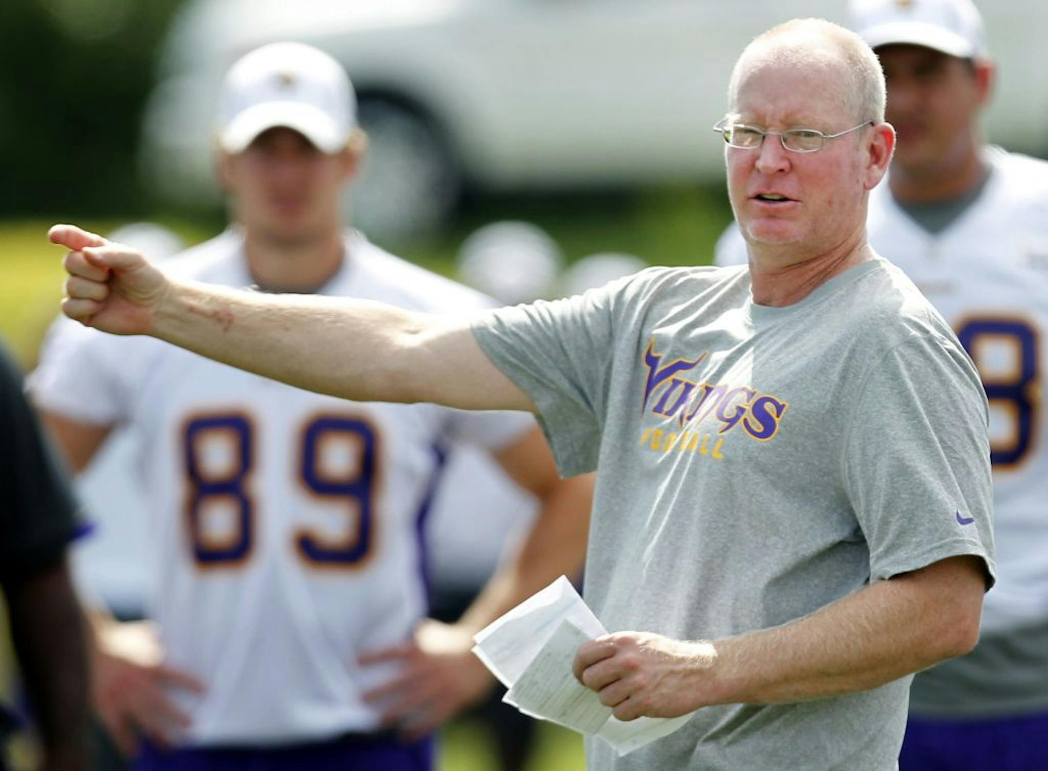 Minnesota Vikings offensive coordinator Bill Musgrave during the morning walk through on Wednesday.