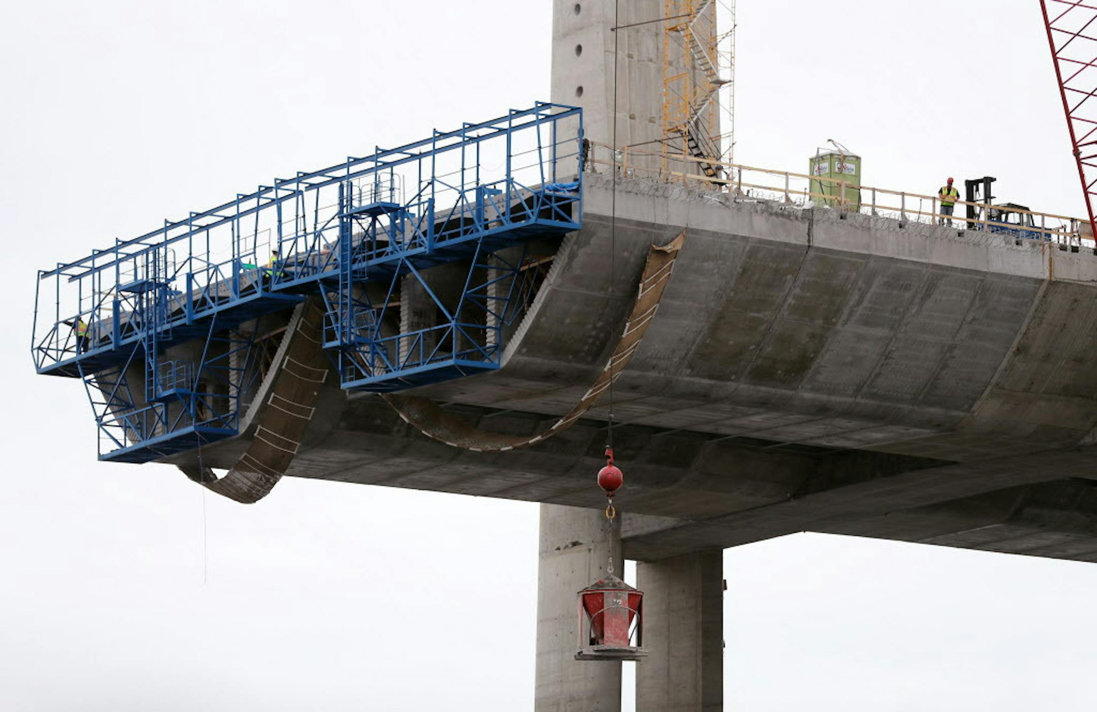 The St. Croix Crossing bridge project under construction. ] (Leila Navidi/Star Tribune) leila.navidi@startribune.com BACKGROUND INFORMATION: A boat tour is part of the MnDOT public relations campaign for the St. Croix Crossing bridge project. The sold out tour boat, run by St. Croix Boat and Packet, left from Stillwater on Wednesday, June 15, 2016.
