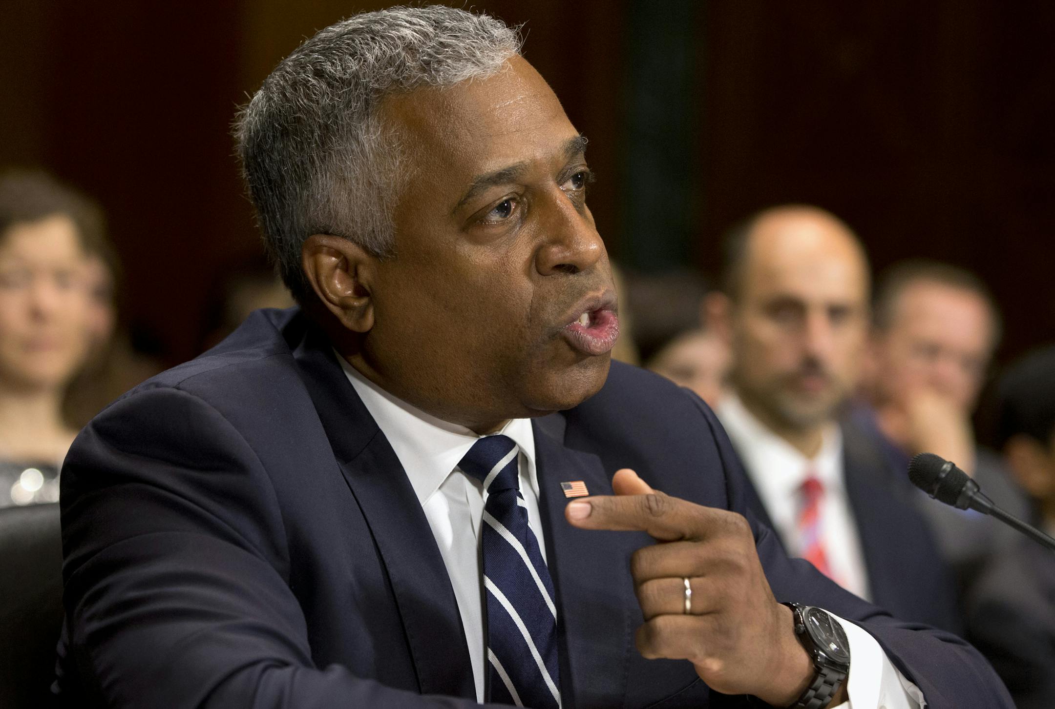 FILE - In this June 11, 2013 file photo, B. Todd Jones of Minnesota, President Barack Obama's nominee for director of the Bureau of Alcohol, Tobacco, Firearms and Explosives testifies on Capitol Hill in Washington. The Senate is ready for a showdown on President Barack Obamaís pick to head the Bureau of Alcohol, Firearms, Tobacco and Explosives in a battle that carries echoes of this yearís gun control fight. Democrats were forcing a vote Wednesday on ending Republican stalling tactics