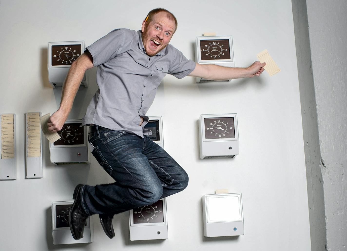 Chad Halvorson, CEO, When I Work, jumped in front of a display of time clocks in his St. Paul headquarters. His company is changing the way companies keep track of their employees. ] GLEN STUBBE * gstubbe@startribune.com Monday, July 13, 2015 When I Work, the St. Paul startup that has grown rapidly since it was founded and bootstrapped by Chad Halvorson in 2010, is acquiring a Canadian work management firm and announcing a new $5 million round of fundraising. The company's revenue has tripled ea