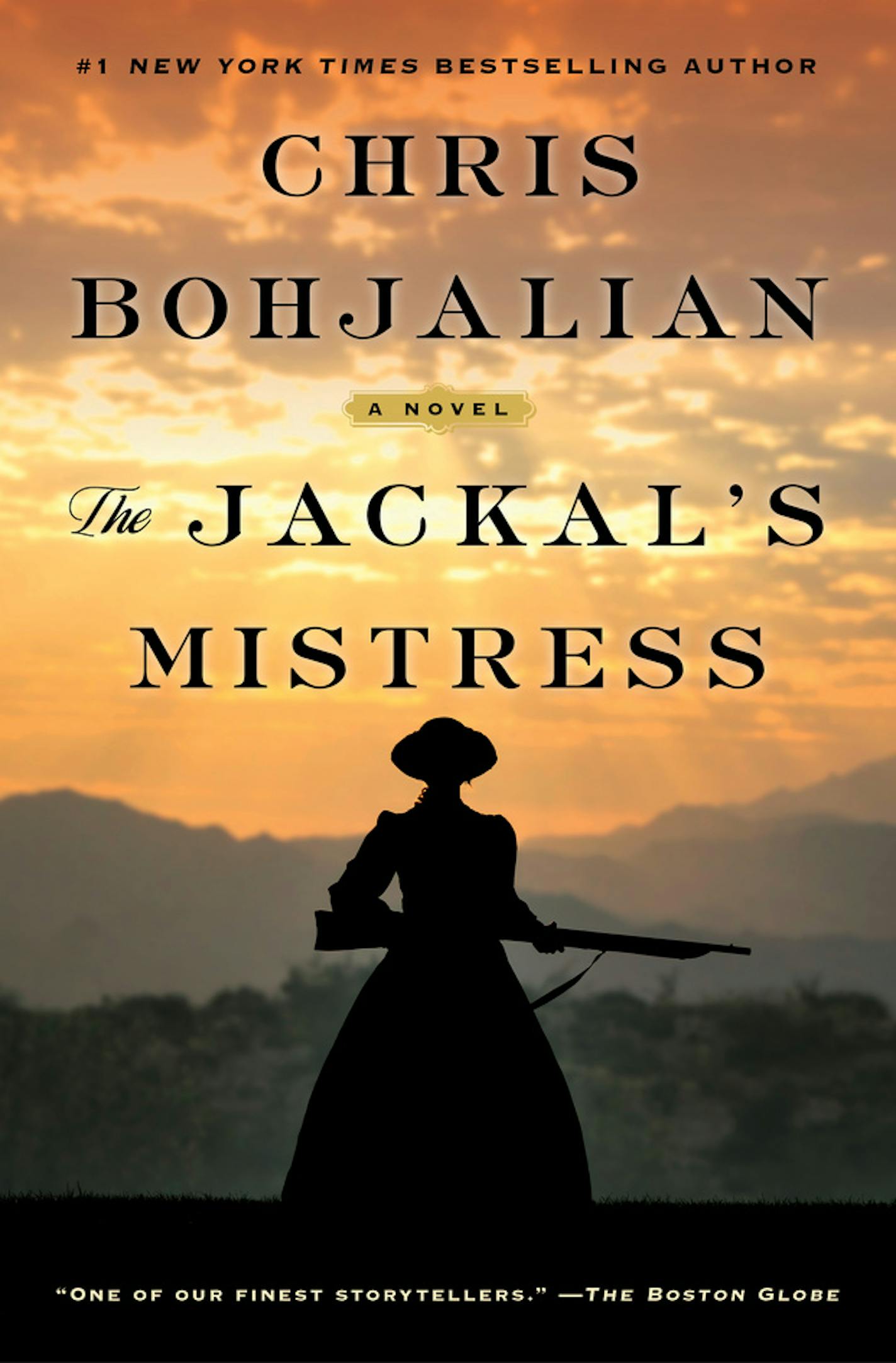 cover of The Jackal is a woman with a rifle, silhouetted against a backdrop of mountains