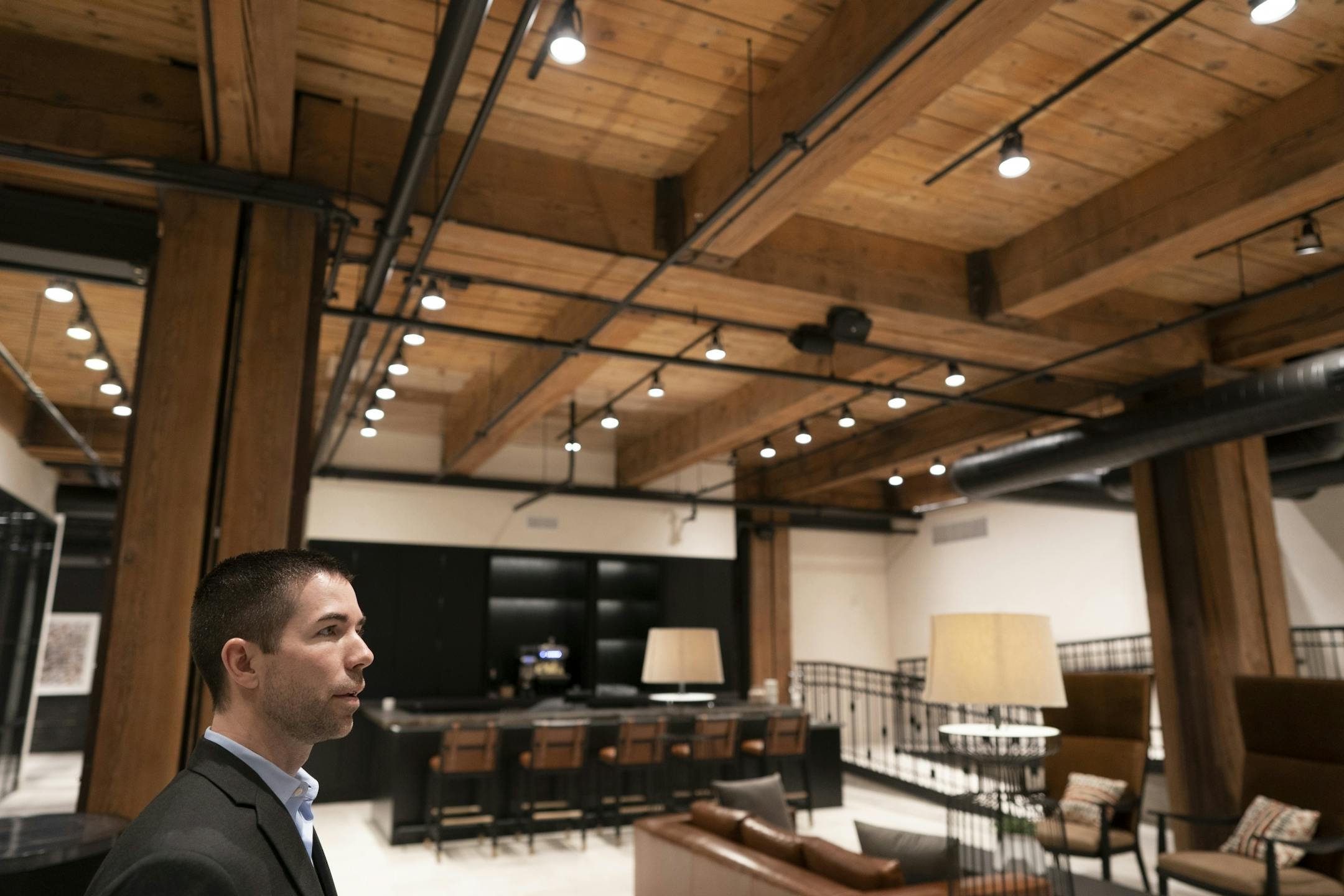 Shane LaFave stood in the basement area at the Canopy by Hilton at Thresher Square Monday February 25, 2019 in Minneapolis, MN.