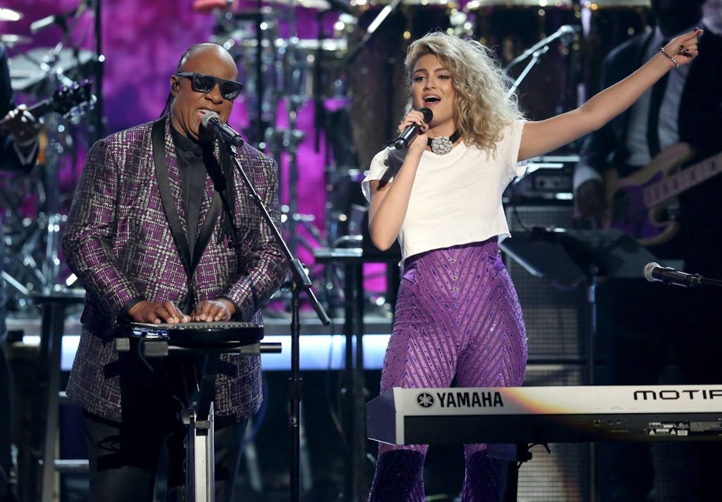 Stevie Wonder, left, and Tori Kelly, shown during a Prince tribute at the BET Awards in June, are among those performing at the Oct. 13 show in St. Paul.