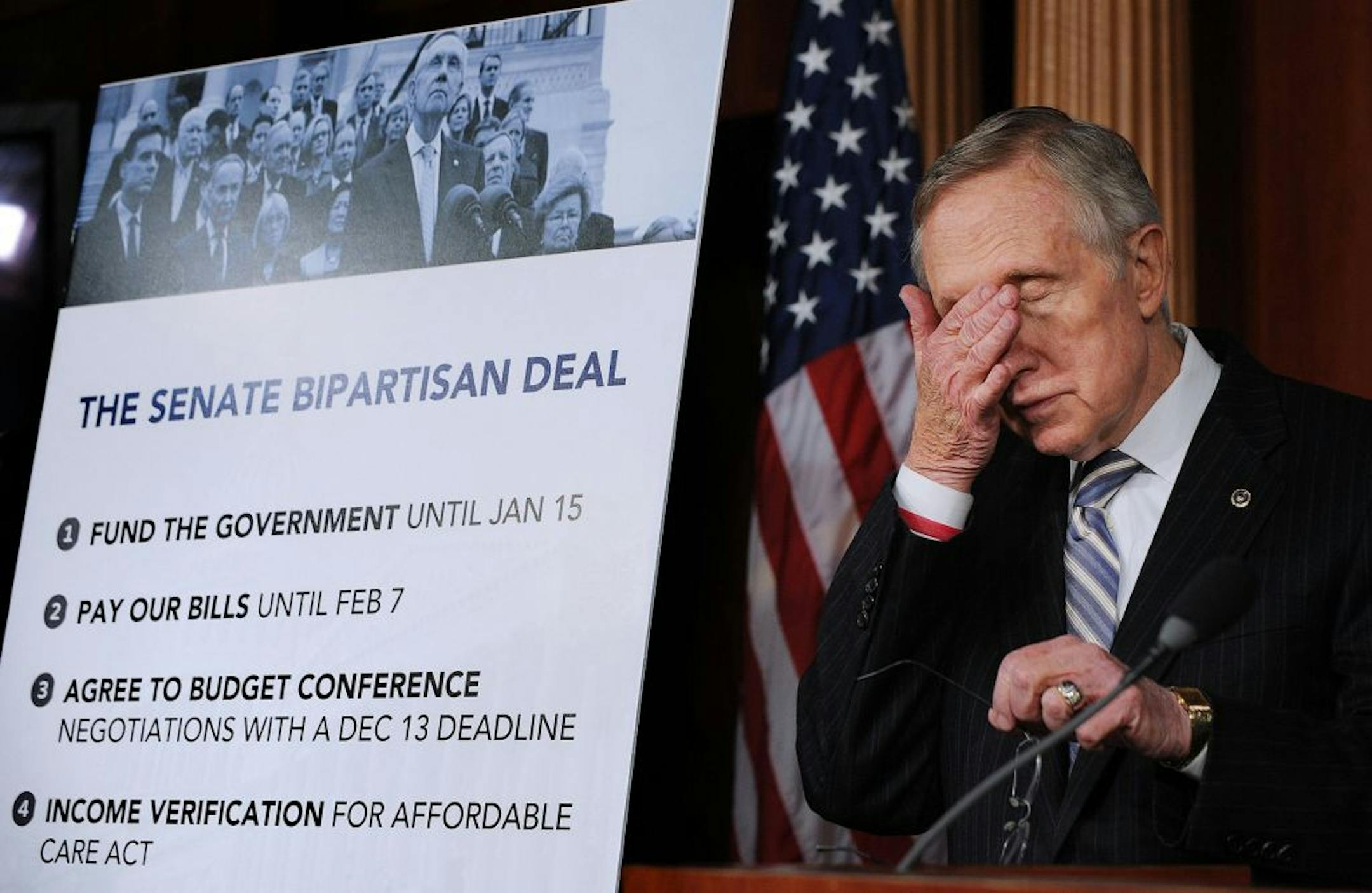 Senate Majority Leader Harry Reid (D-Nev.) speaks at a press conference after the Senate voted a deal to end the government shutdown on Wednesday, October 16, 2013, in Washington, D.C. (Olivier Douliery/Abaca Press/MCT) ORG XMIT: 1144461 ORG XMIT: MIN1310161942207237