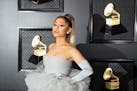 Ariana Grande arrives at the 62nd Annual Grammy Awards at the Staples Center on Jan. 26, 2020, in Los Angeles. 