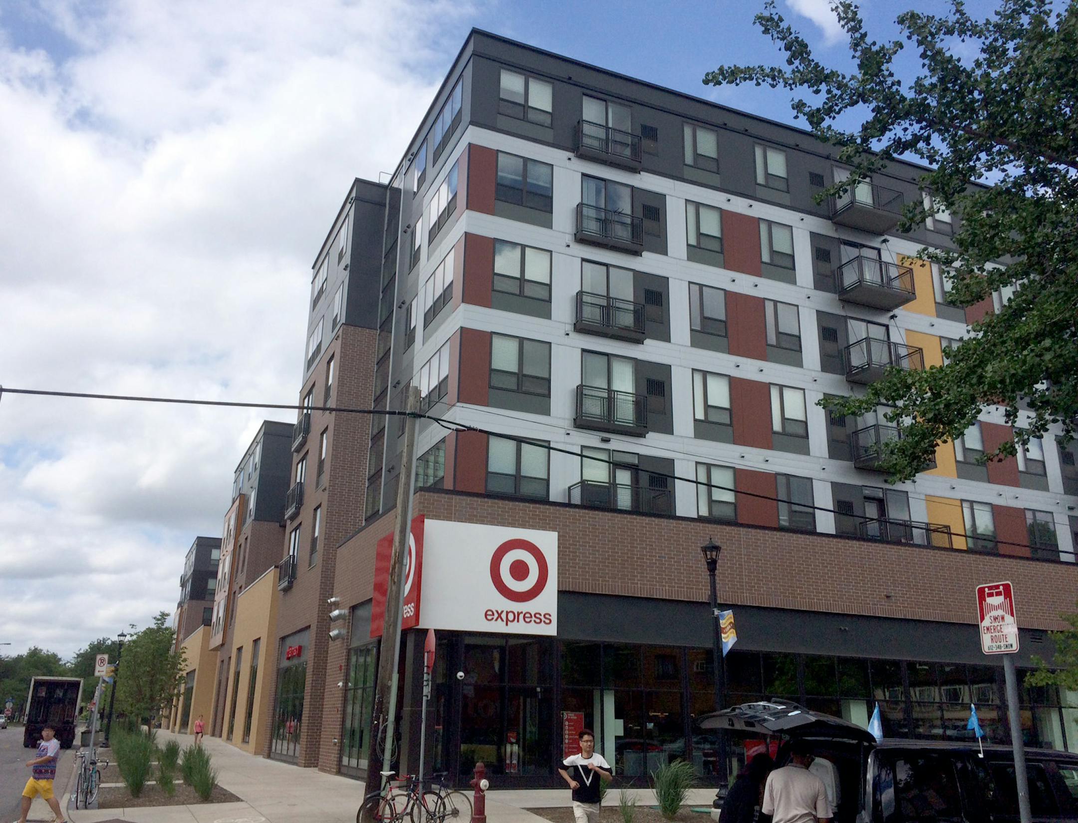 The Marshall, a large new apartment building on the site of the former Marshall-University High School in Dinkytown, also houses a Target Express store.