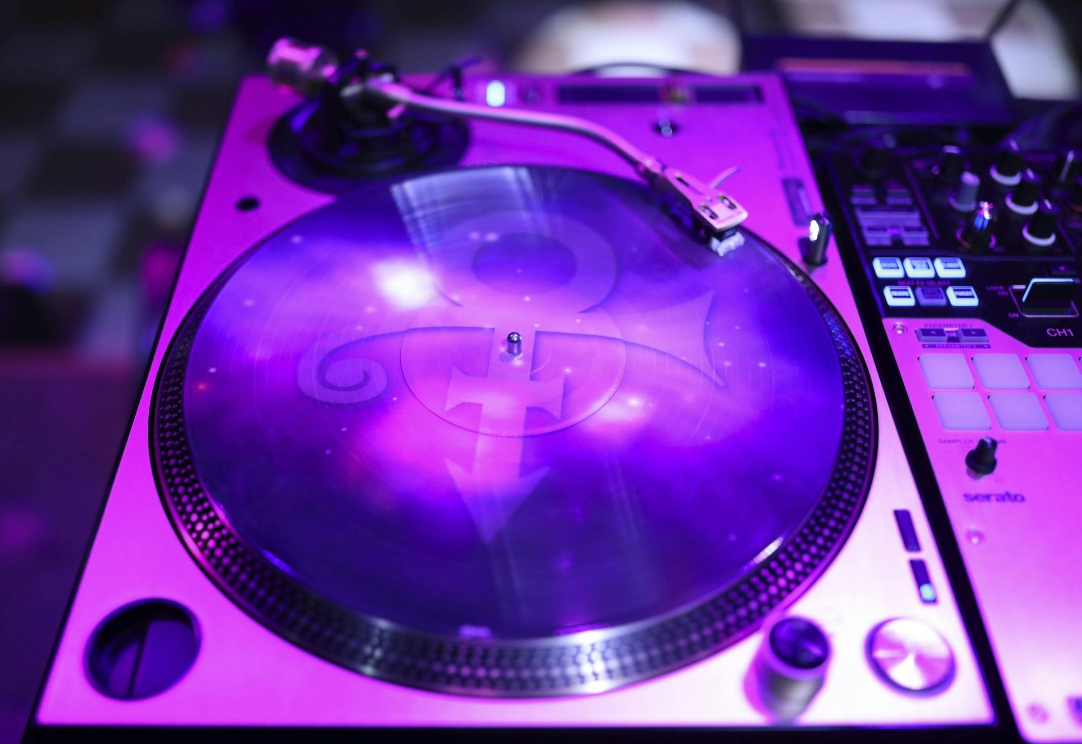 DJ Michael Holtz had Prince-branded vinyl spinning on his turntables.