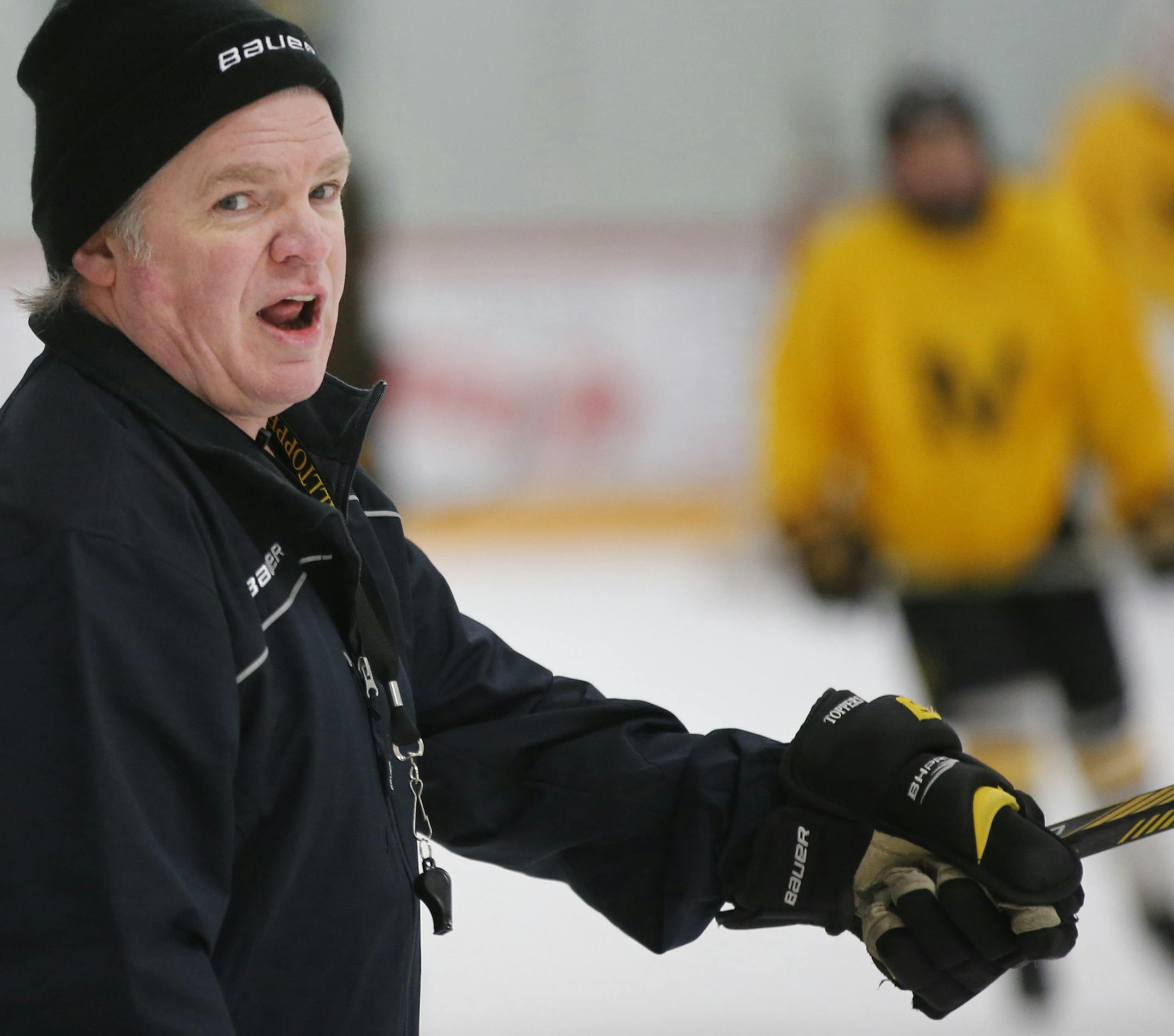At the Mars Lakeview Arena, head coach Brendan Flaherty of Duluth Marshall oversaw practice. The school moved up to a AA schedule in spite of being small in size.] rtsong-taatarii@startribune.com/ Richard Tsong-Taatarii