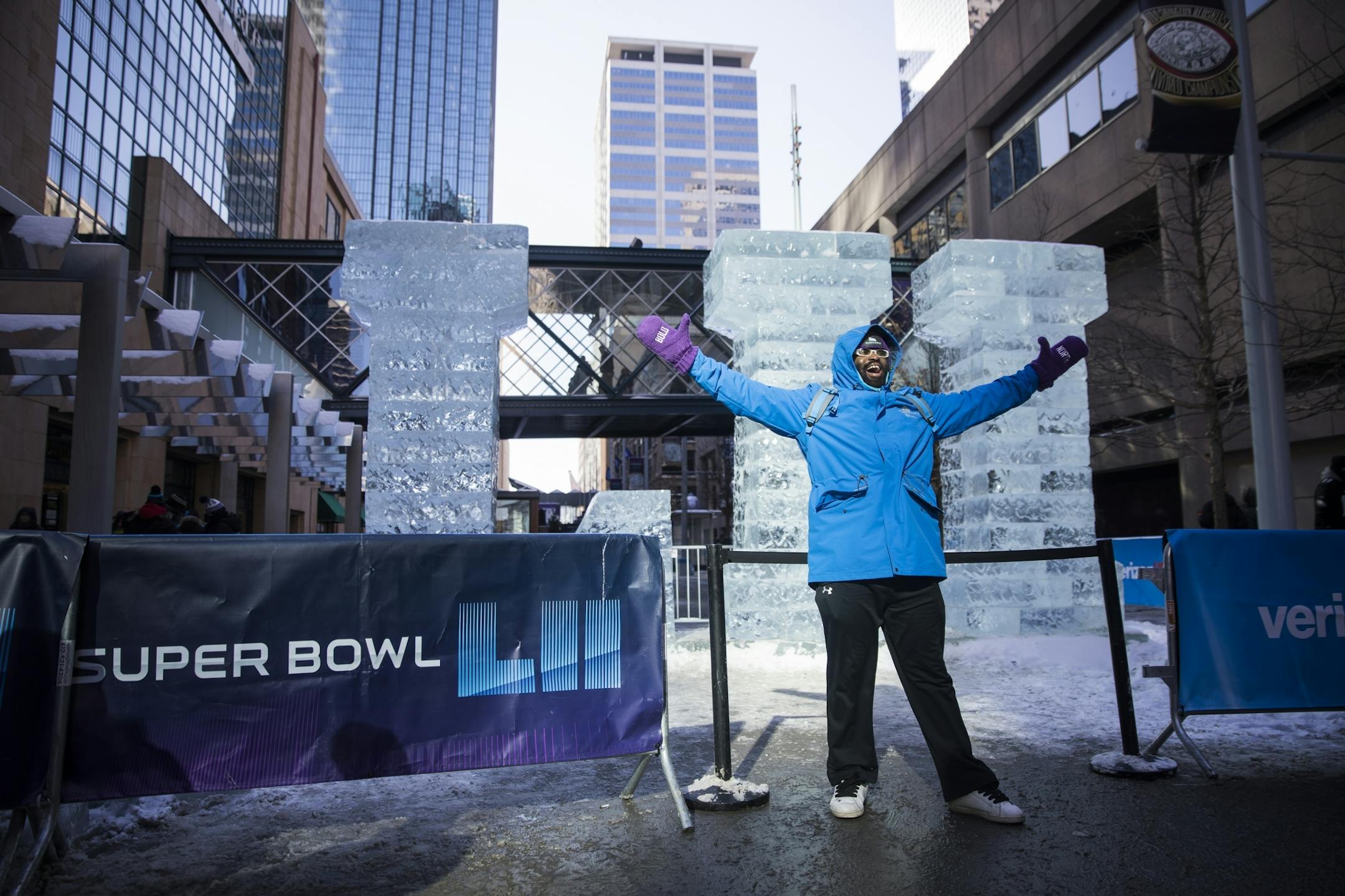 Yohance Simon, part of the Super Bowl Host Committee, poses for a photo on Nicollet Mall.