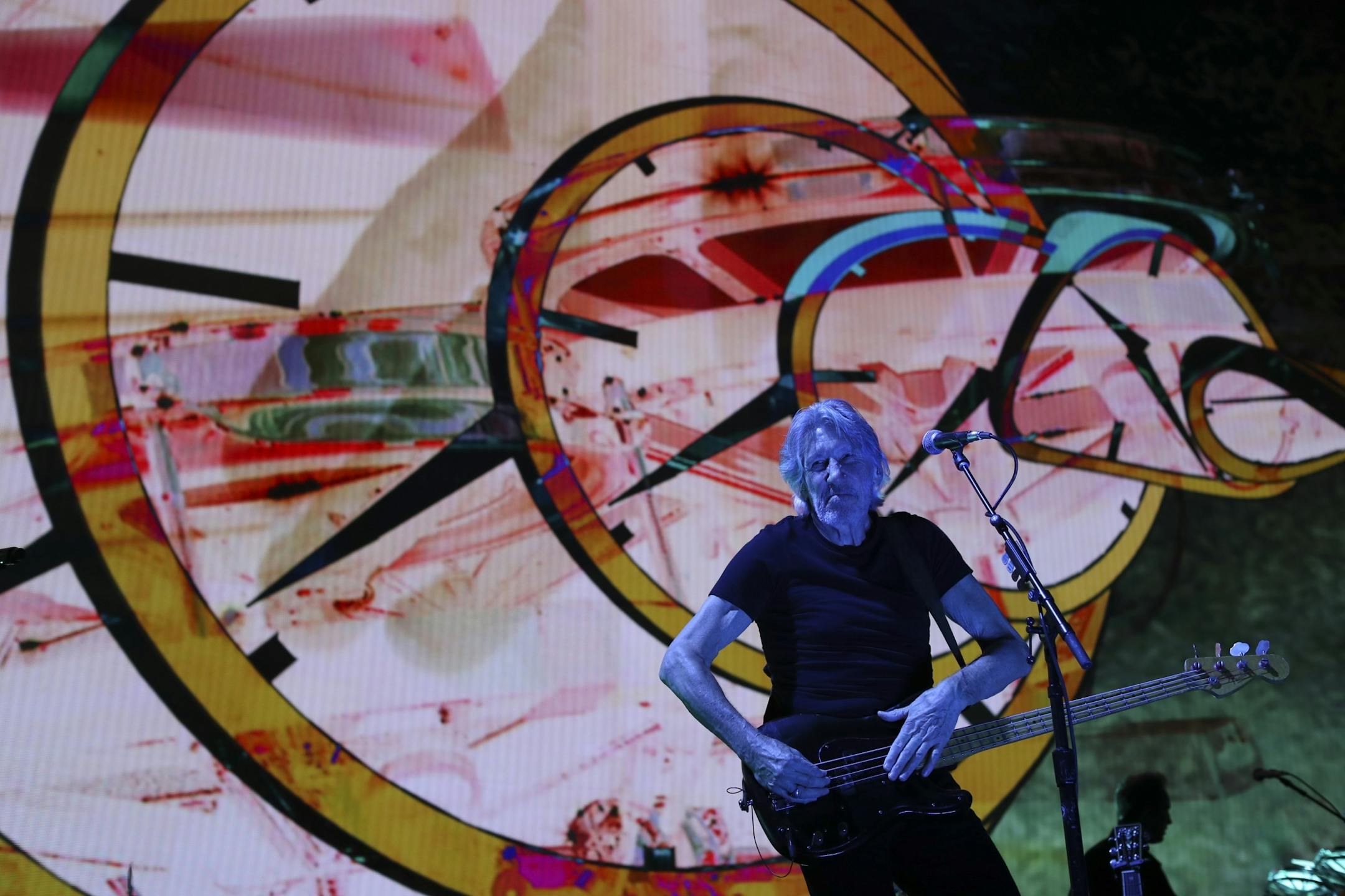 Roger Waters playing the bass line that runs throughout "Time" early in his set Wednesday night at Xcel Energy Center in St. Paul.