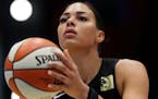 Las Vegas Aces' Liz Cambage, of Australia, makes a foul shot during the second half of a WNBA basketball game against the New York Liberty, Sunday, Ju
