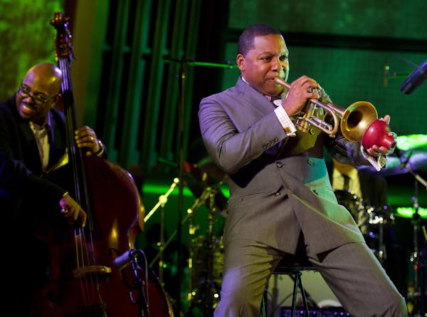 Wynton Marsalis, right, performs during the International Jazz Day Concert held at the United Nations General Assembly Hall in New York, Monday, April