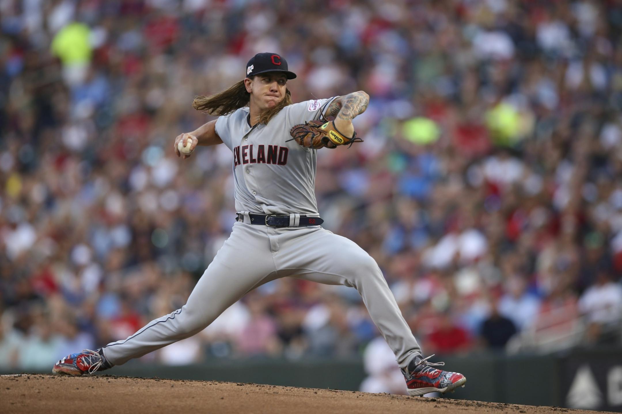 Cleveland Indians starting pitcher Mike Clevinger threw against the Twins in the first inning.