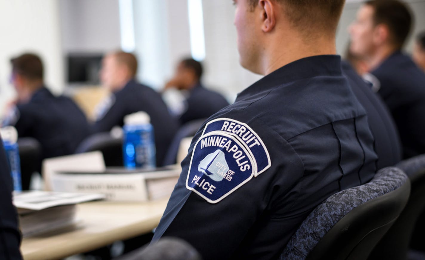 Minneapolis police recruits at a class in 2017.