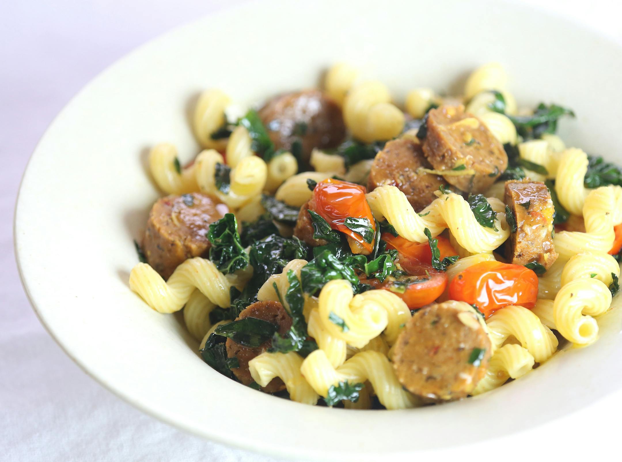 Cavatappi With Kale and Italian Sausage.