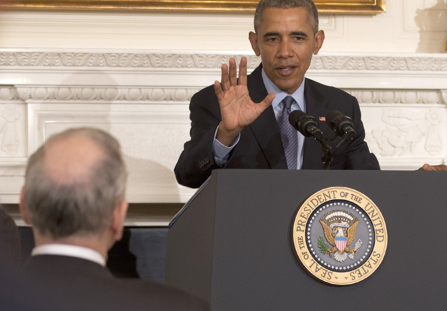 President Barack Obama fields questions during a meeting of the National Governors Association in the Sate Dining Room at the White House, in Washington, Feb. 22, 2016. (Stephen Crowley/The New York Times) ORG XMIT: MIN2016022217591906