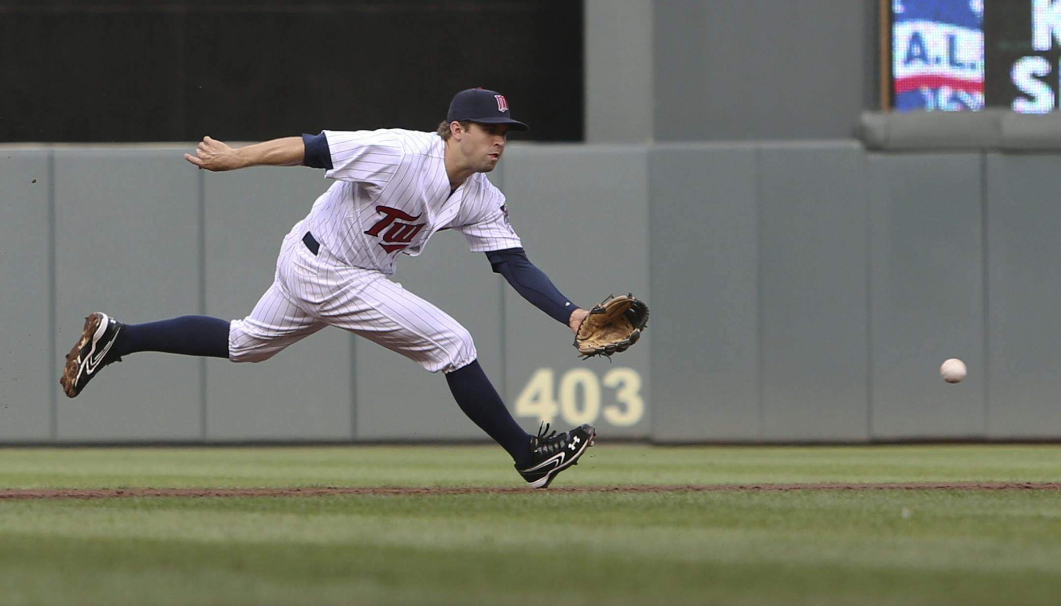 Twins Brian Dozier picked up a grounder hit by Cleveland's Matt Damon during the first inning at Target Field in Minneapolis Min., Saturday, July 28, 2012.