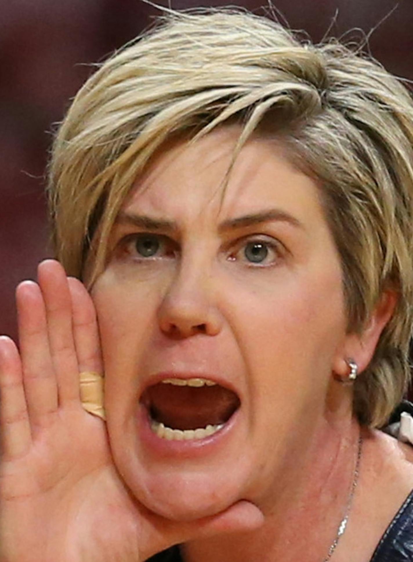 Minnesota coach Marlene Stollings gave instructions to her team at Williams Arena Tuesday Feb 20, 2018 in Minneapolis, MN.] Minnesota hosted Indiana at Williams Arena . JERRY HOLT &#xef; jerry.holt@startribune.com ORG XMIT: MIN1802202136423128