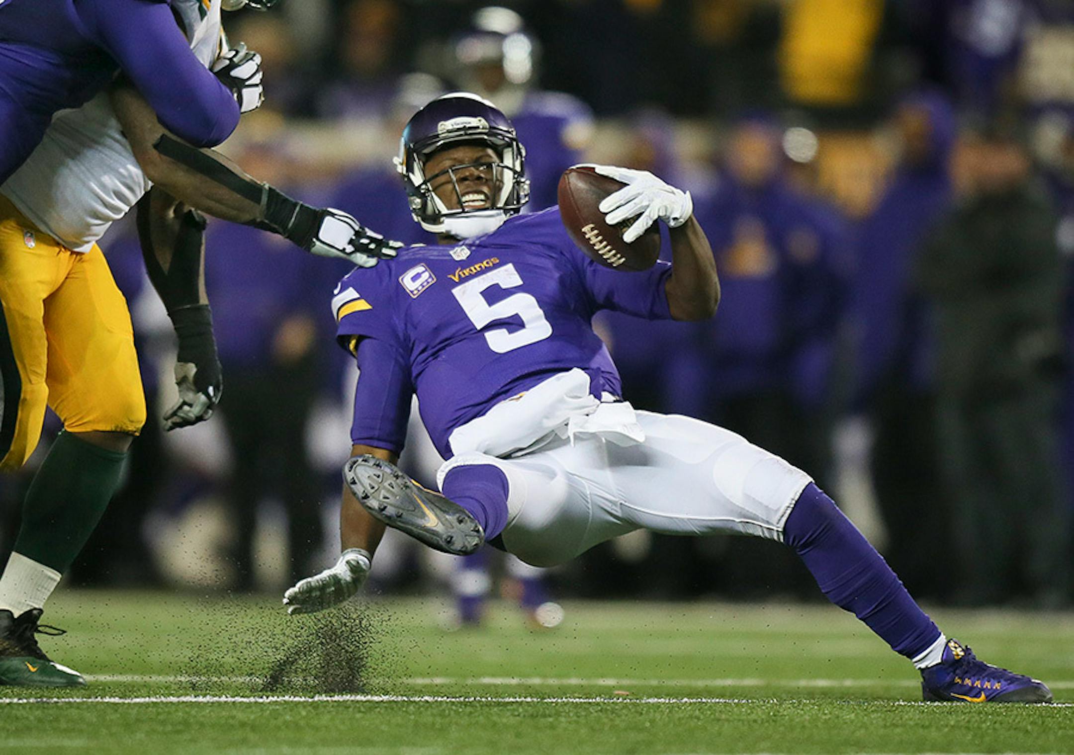 Vikings quarterback Teddy Bridgewater get's sacked by Mike Daniels in the 4th quarter.