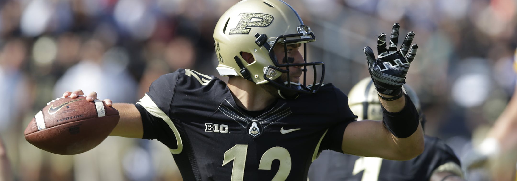 Purdue quarterback Austin Appleby throws against Iowa during the second half of an NCAA college football game in West Lafayette, Ind., Saturday, Sept. 27, 2014. Purdue defeated Iowa 24-10. (AP Photo/Michael Conroy) ORG XMIT: INMC10