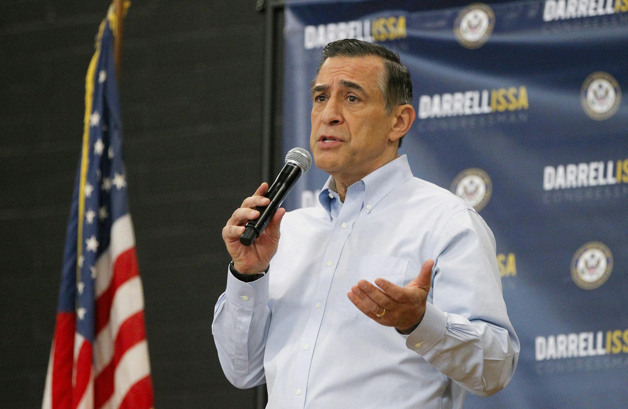 U.S. Rep. Darrell Issa speaks to constituents during a town hall meeting on March 11, 2017, at the Junior Seau Beach Community Center in Oceanside, Calif. (Hayne Palmour IV/San Diego Union-Tribune/TNS) ORG XMIT: 1219809