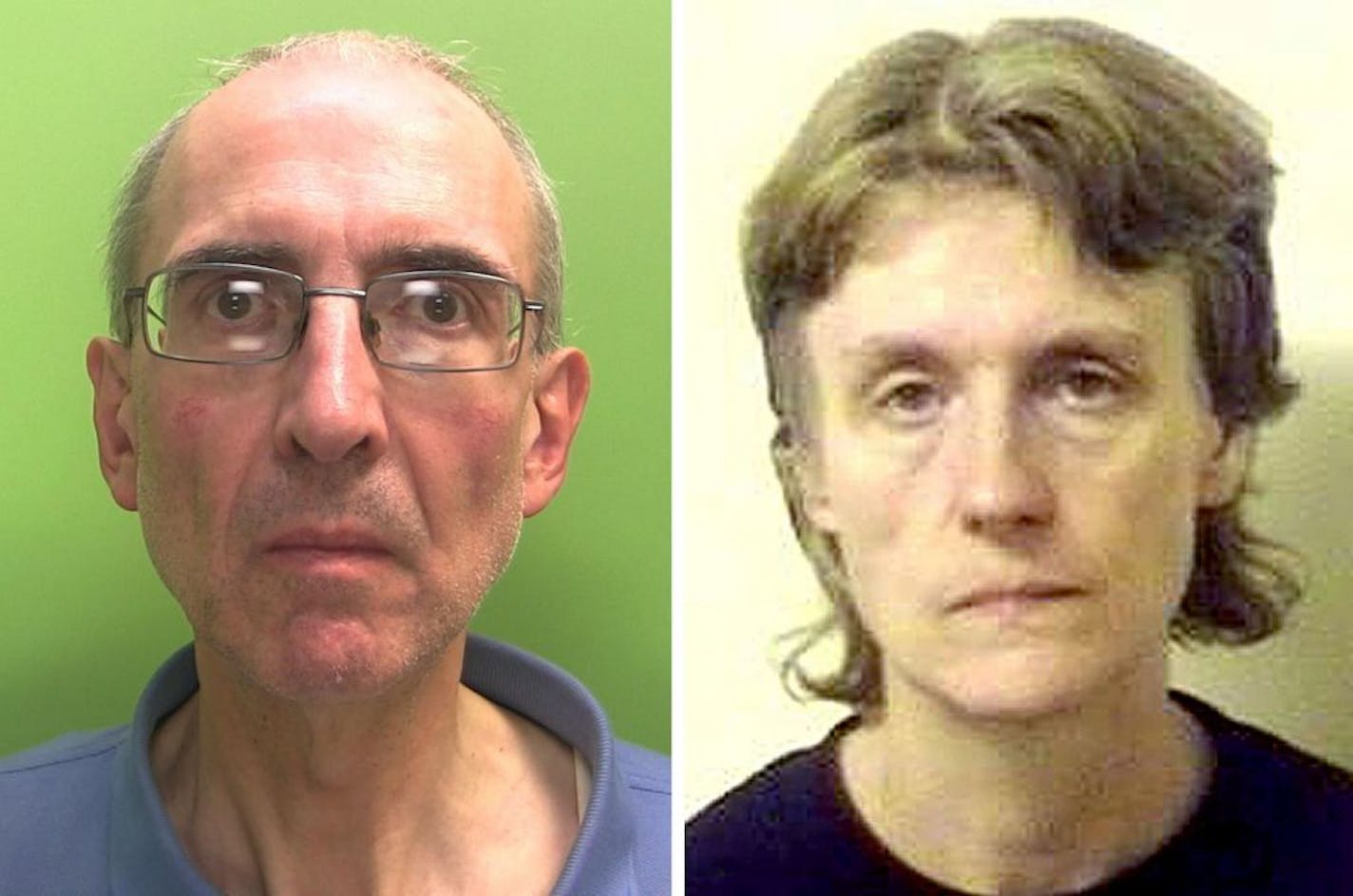 Undated handout file photos issued by Nottinghamshire Police and made available on Friday, June 20, 2014, of Christopher Edwards, 57, and Susan Edwards, 56, who have been found guilty at Nottingham Crown Court of murdering her parents. A British husband and wife have been convicted of murdering the woman's parents, burying their bodies and collecting their pension checks for 15 years. A jury at Nottingham Crown Court found Susan and Christopher Edwards guilty Friday of shooting William and Patri