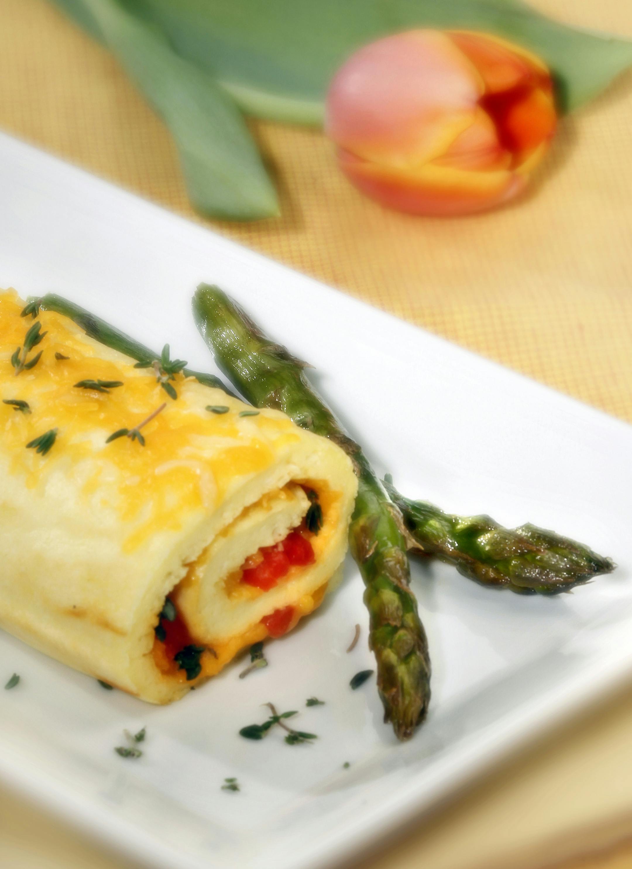 Spring brings new ingredients to the table bursting with flavor and bright colors including including a roulade that can be filled with almost anything the cook can imagine as well as fresh asparagus.