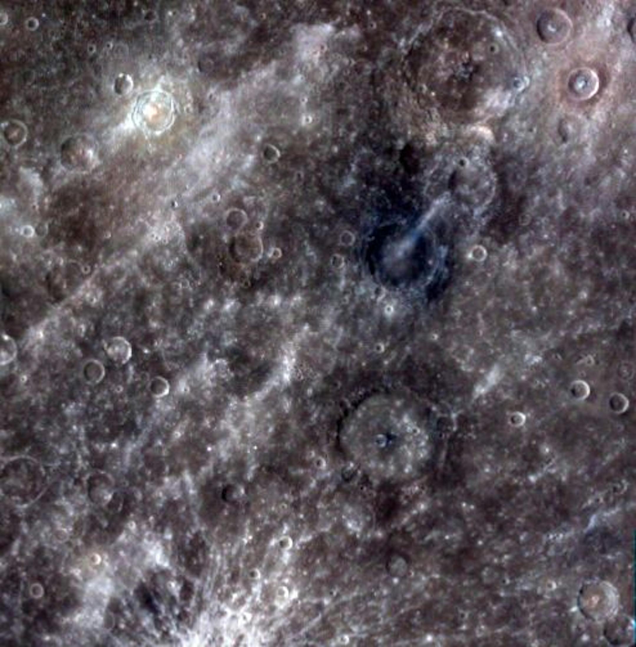 The surface of the planet Mercury in an image taken by the spacecraft Messenger in an undated handout photo. On March 30, 2011 NASA showed some of the first pictures taken by the craft, which entered the planet's orbit on March 17. (NASA via The New York Times) -- EDITORIAL USE ONLY --