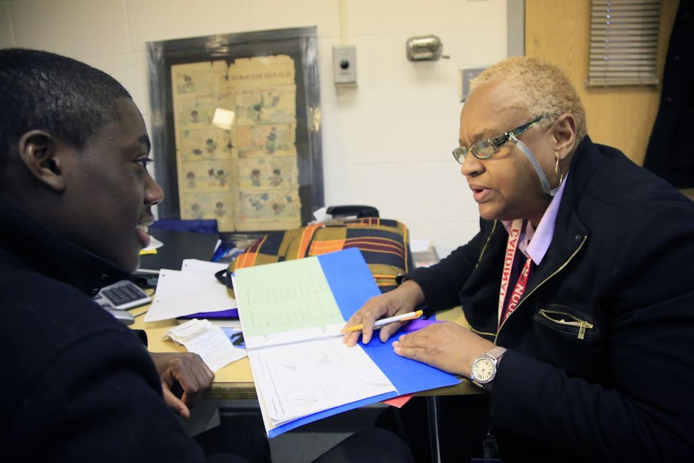 Portia McClain, a student learning advocate for the Anoka-Hennepin School District, worked with a student at Coon Rapids High School.